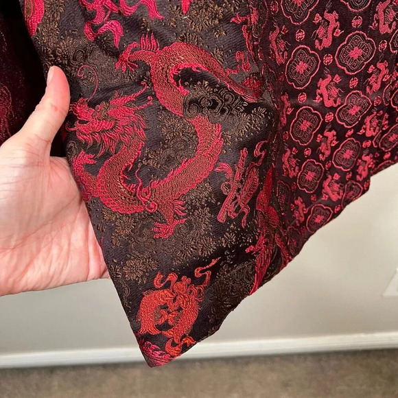 Citron Santa Monica Kimono Jacket Size Medium Silk Blend Red Dragon Asian Motif - Picture 6 of 10